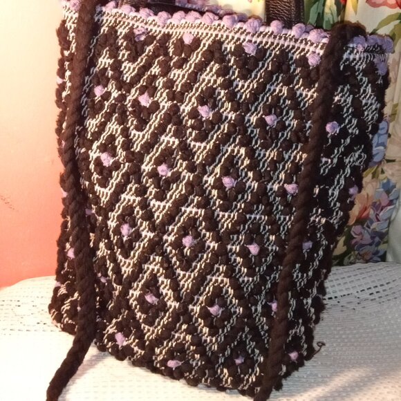 Antonello Tedde Woven Tote Bag Black/ Purple / White Handles and Shoulder Strap - Picture 1 of 14